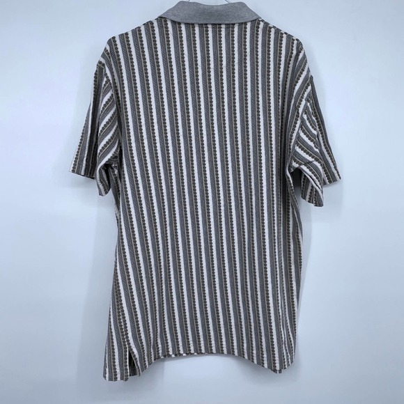 Vintage 90s Geometric Aztec Striped Polo Shirt Gray White Brown Vtg LARGE - Picture 4 of 5